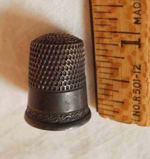 Old Sterling Silver Thimble with Decorative Border, S in Shield Mark
