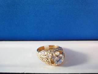 MENS FASHION HAMMERED GOLD OVAL RING W/ CZ STONE SZ 14  
