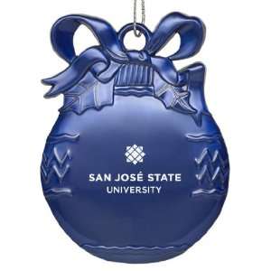 San Jose State University   Pewter Christmas Tree Ornament   Blue 