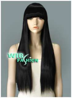 Long Straight Black with Bangs Hair Wig CG01  
