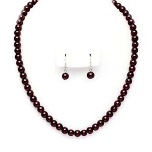  8mm Brown Pearl Earrings & Necklace Set Jewelry