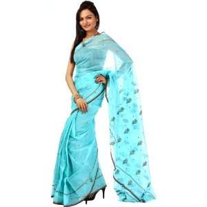  Blue Radiance Chanderi Sari with Woven Bootis   Pure 