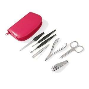 Hans Kniebes 7 piece Manicure Set in Bright Red Leather Case. Made in 
