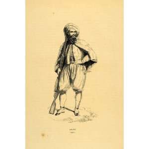  1844 Engraving Costume Zouave Soldier Gun Man Algeria 