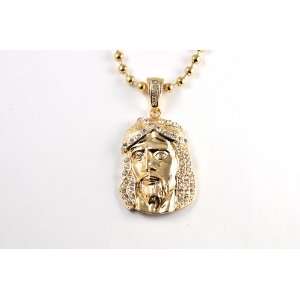  NEW Iced Out Jesus Profile Pendant w/Ball Chain Gold 