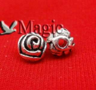  100 Silver Tone Valentine Flower Rose Charm Spacer Beads 
