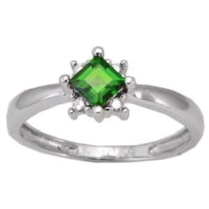  10K White Gold Chrome Diopside and Diamond 8 Prong Ring 