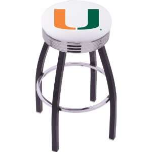 University of Miami Steel Stool with 2.5 Ribbed Ring Logo Seat and 