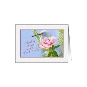    Birthday, 107th, Snowy Egret and Pink Rose Card Toys & Games