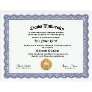  Cicada Degree Custom Gag Diploma Doctorate Certificate 