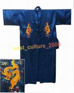 Chinese Mens Dragon Pajamas Robe Sleepwear Blue MRD 04  