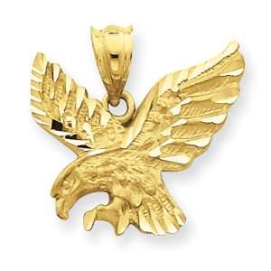  14k Yellow Gold Satin Diamond cut Eagle Pendant Jewelry