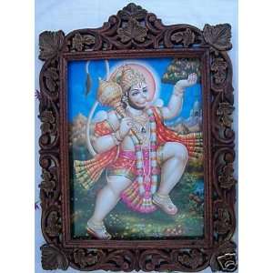  Lord Hanuman Carrying the mountain, Pic in Wood Frame 