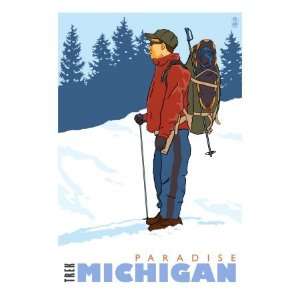  Snow Hiker, Paradise, Michigan Giclee Poster Print, 18x24 