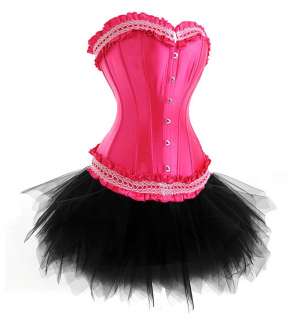 Satin overbust corset with pleated trim and tutu set  