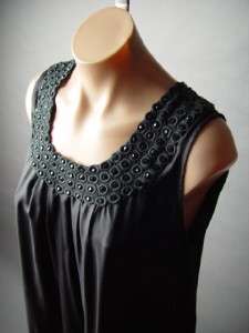 Blk Classic Silk Crochet Bead Collar Ruffle Hem Ladylike Cocktail 