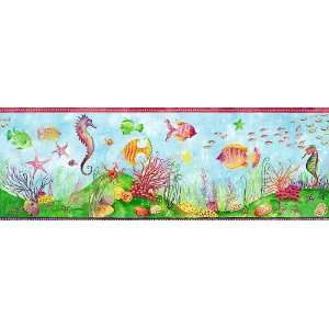  Fun n Flirty Fish Pink and Green Wallpaper Border in 