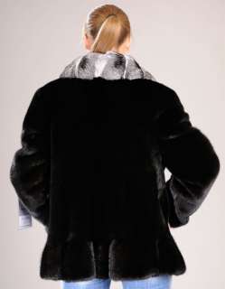 Black SAGA ROYAL natural short hair Mink Fur jacket with real 