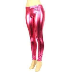 Shiny Metallic Full Leggings Stretchy Footless Hot Pink  