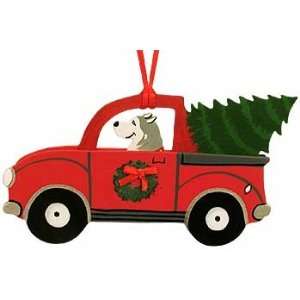 Siberian Husky in Truck with Tree Christmas Ornament