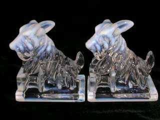   pair of opalescent crystal scotty dog bookends these were commissioned