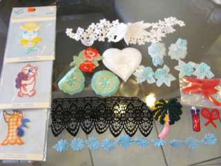 BIG ASSORTMENT IRON ON AND SEW ON APPLIQUES LACE, TRIMS  