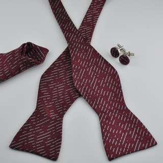   red new mens 100% handmade Woven Silk Bowtie set hanky cufflinks Y087