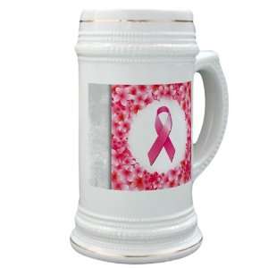 Stein (Glass Drink Mug Cup) Cancer Pink Ribbon Flower