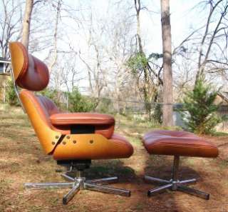   LEATHER LOUNGE CHAIR AND OTTOMAN MID CENTURY MODERN SELIG EAMES  