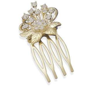 Bridal Hair Comb Swarovski Crystal Flower Design 14K Gold Plate