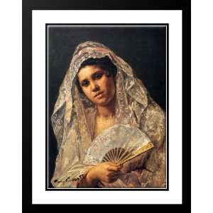  28x36 Framed and Double Matted Spanish Dancer Wearing A Lace Mantilla