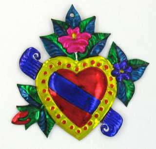 BEAUTIFUL HEART WITH BLUE RIBBON TIN HEART MILAGRO ORNAMENT FOR 