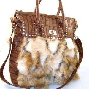  Gorgeous Multi Fur Croco Embossed Tan Purse Handbag 