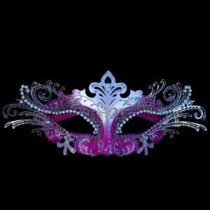  Hot Pink & Silver Decorative Metal Venetian Mask