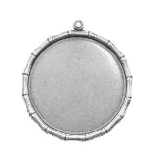Silver Plated Blank Round Bamboo Bezel Pendant 34mm (1)  