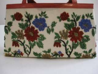 Vintage, NEW, NICOLE MILLER, heavily beaded and red leather, floral 