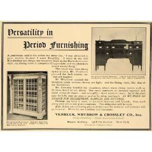 1907 Ad Verbeck Whybrow Crossley Furniture Sideboard   Original Print 