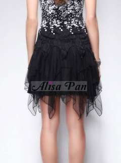 Black White Vogue Lace Strapless Mini Homecoming Prom Dresses 00202 US 