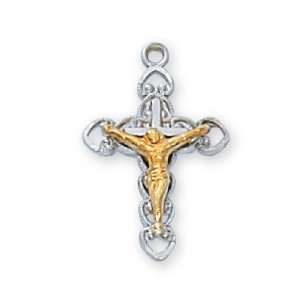  Solid .925 Sterling Silver Tutone Crucifix Comes With 16 