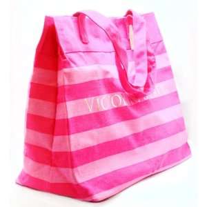   Secret Extra Large Pink Stripe Magnetic Closure Canvas Shopper Tote