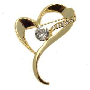 Acosta Brooches   Gold Colored Crystal Heart Brooch   Mothers Day 