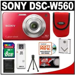 Sony Cyber Shot DSC W560 Digital Camera (Red) with 8GB Card + Case 