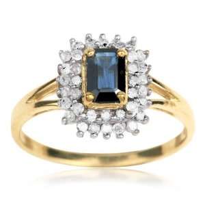  10K Yellow Gold Emerald cut Sapphire and Diamond Fashion 