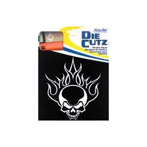  Flaming Skull Die Cutz   White Decal Automotive