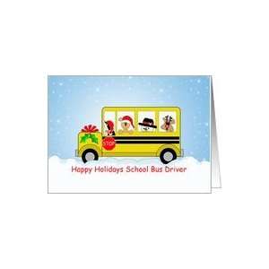  School Bus Driver Christmas Card, Snowman, Bear, Snow 