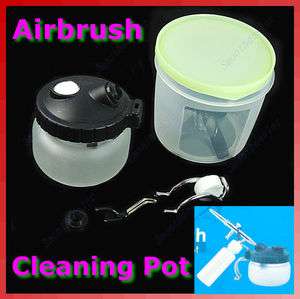   Cleaner Air Brush Clean Pot Jar Cleaning Station Bottles Holder Set