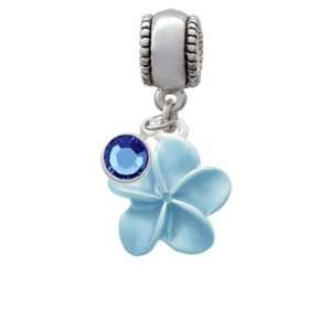  Pearl Blue Plumeria Flower European Charm Bead Hanger with Sapphire 