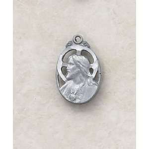  Scapular Oval Pewter Medal   7/8 H, 18 L Chain Jewelry
