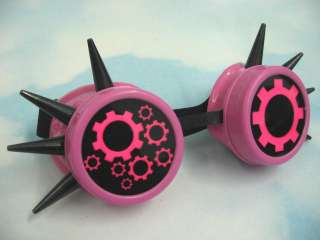 UV Hot Pink Steampunk Goggles Cyber Goth Gears Rave Accessories Black 