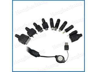 Retractable 10 in 1 Powered Multi USB Cable Car Charger For PAD cell 